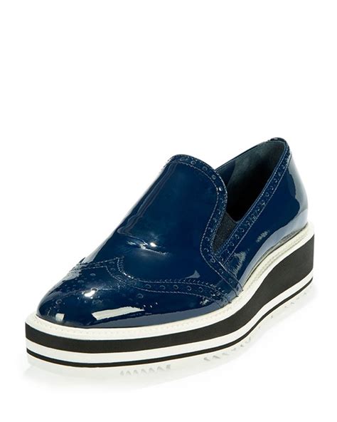 prada patent leather wing-tip loafer royal blue|Prada loafers.